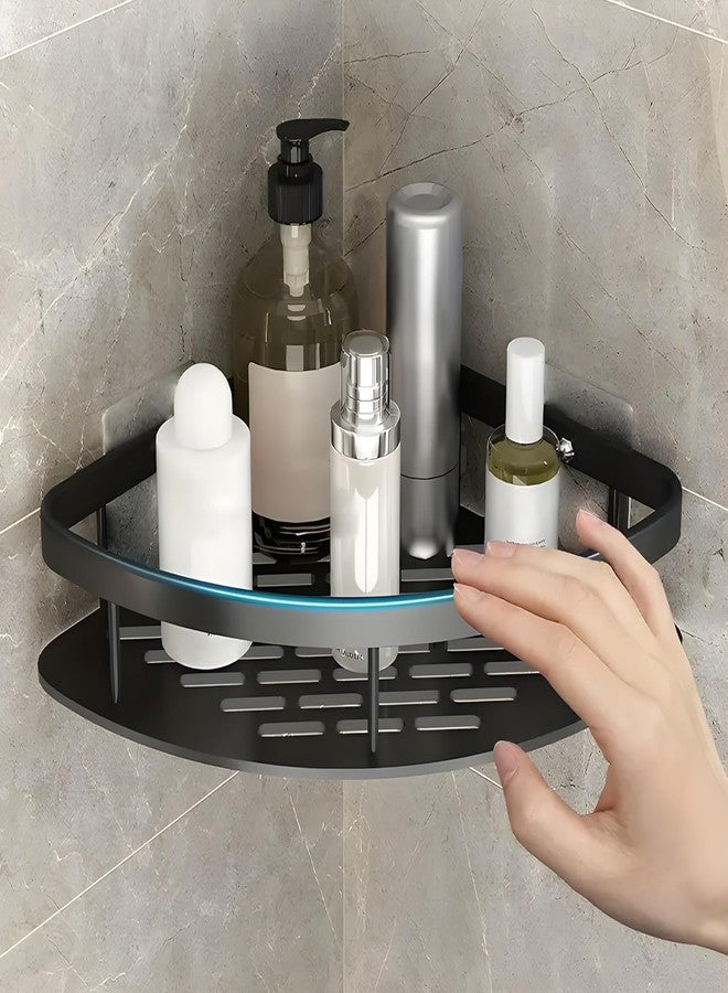 Flipco Adhesive Corner Shelf for Bathroom Wall/Aluminium Kitchen Corner Shelf Adhesive with Railing & Magic Stickers/Bathroom Organiser Without Drill (2) - Image 1